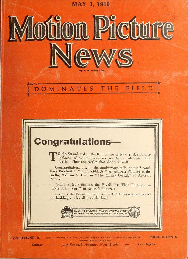 MOTION PICTURE NEWS magazine side cover 3 May 1919