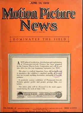 MOTION PICTURE NEWS magazine side cover 14 June 1919