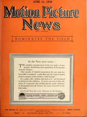 MOTION PICTURE NEWS magazine side cover 21 June 1919