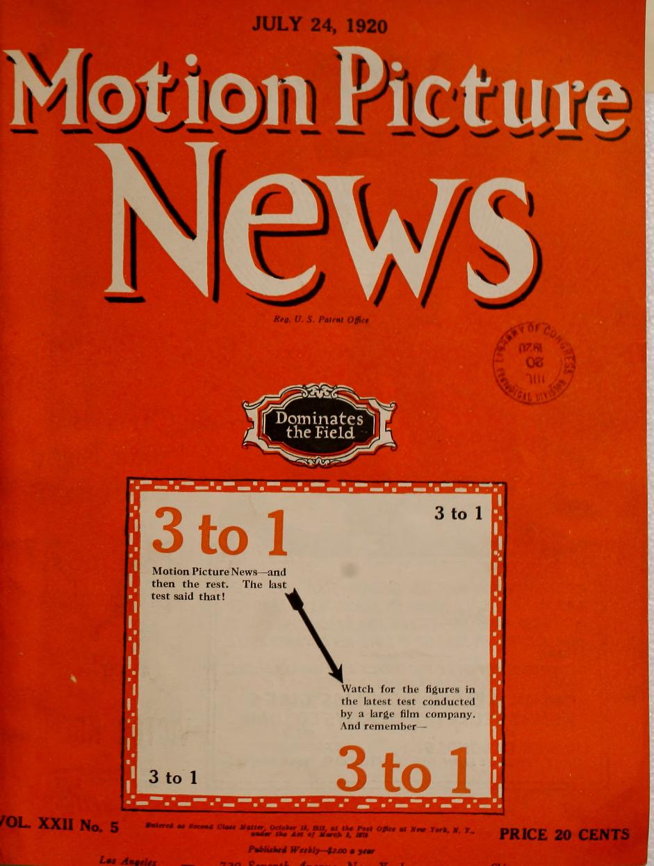 MOTION PICTURE NEWS magazine side cover 24 July 1920