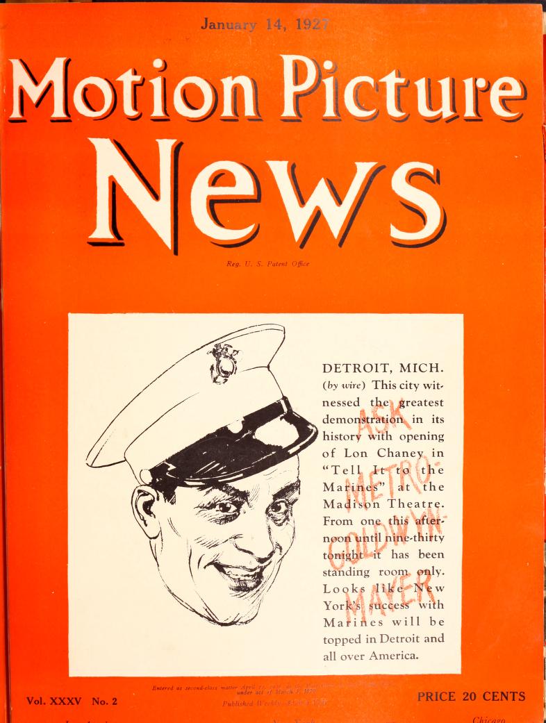 MOTION PICTURE NEWS magazine side cover 14 January 1927
