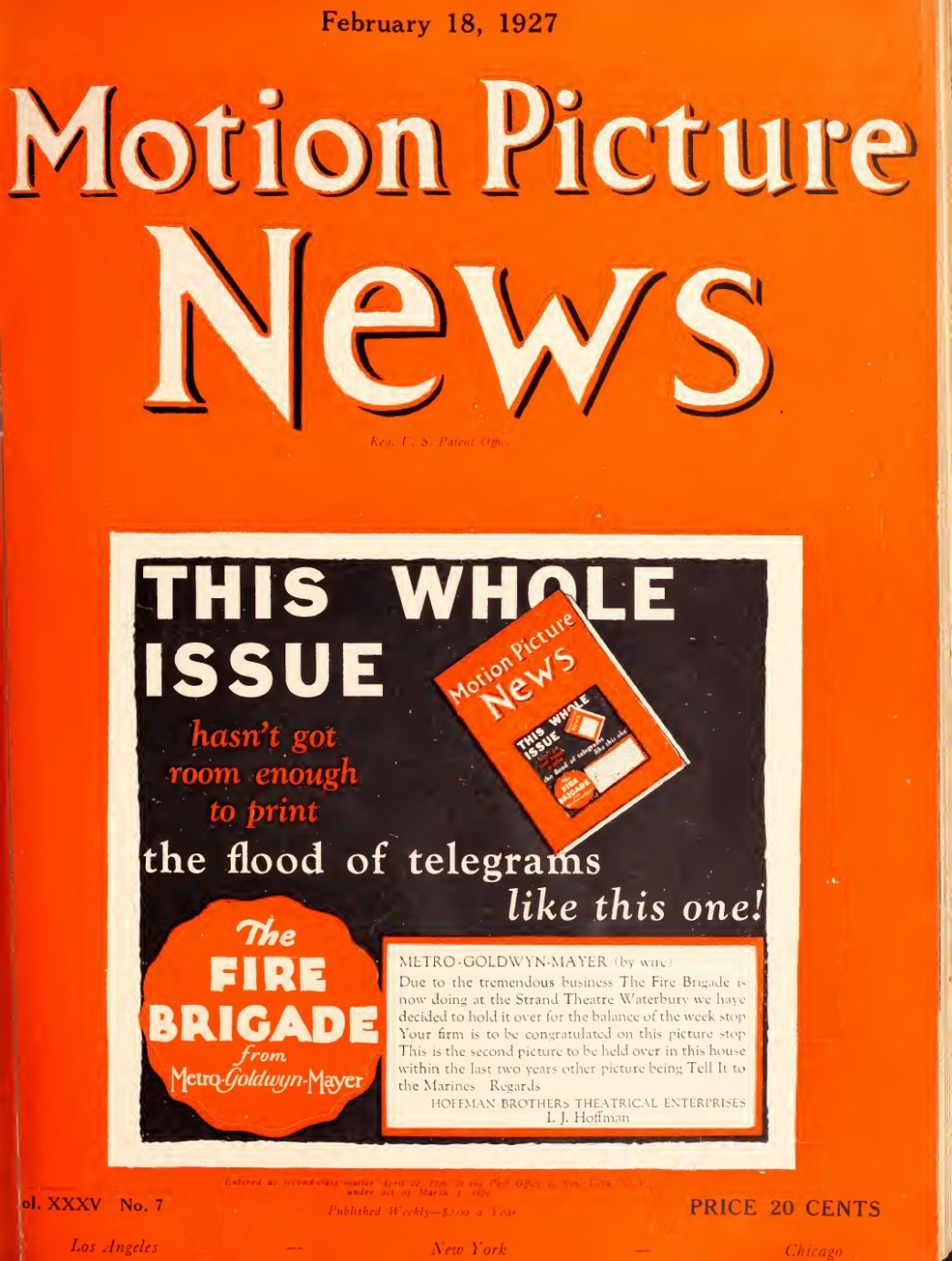 MOTION PICTURE NEWS magazine side cover 18 February 1927