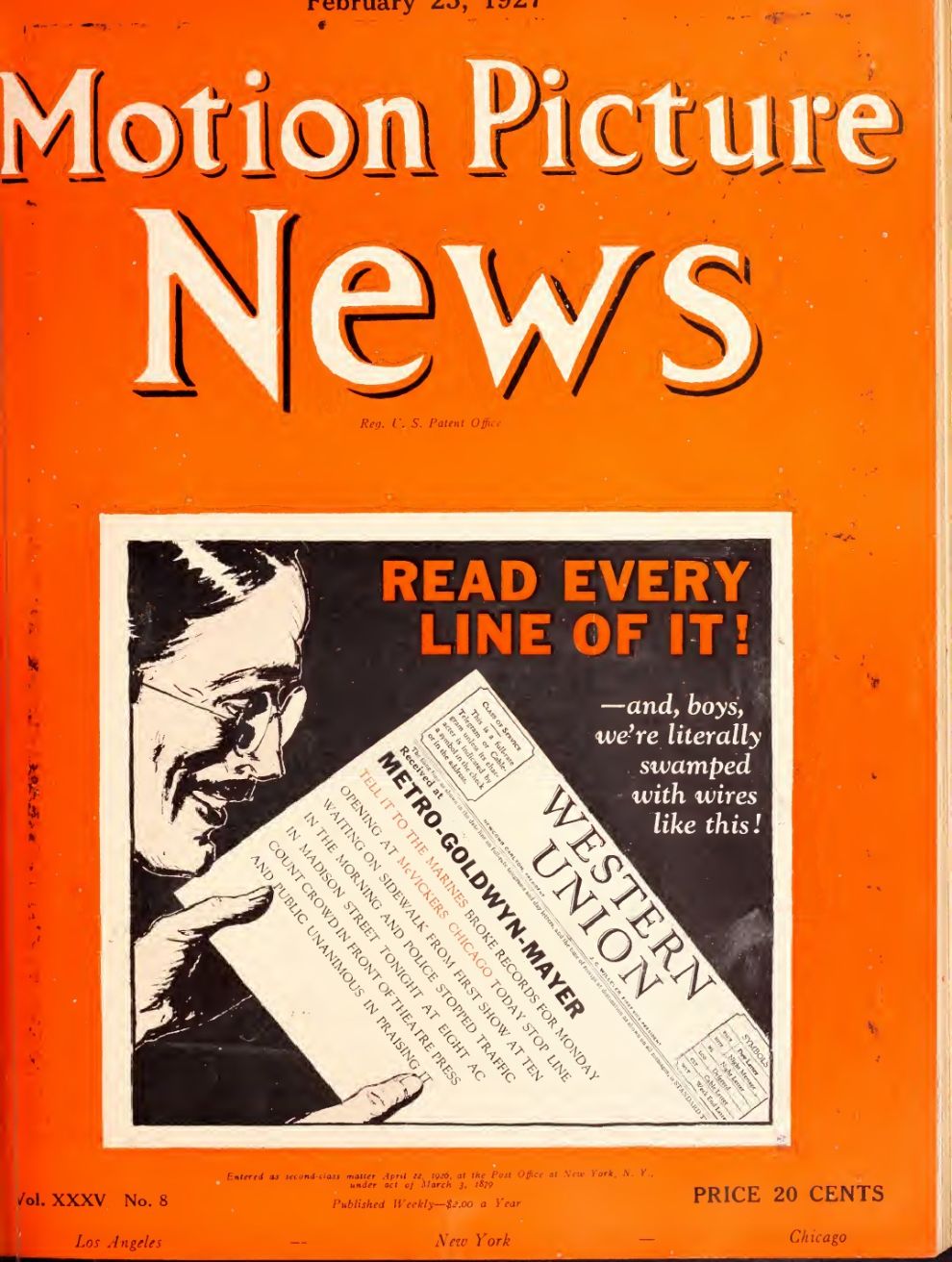 MOTION PICTURE NEWS magazine side cover 25 February 1927