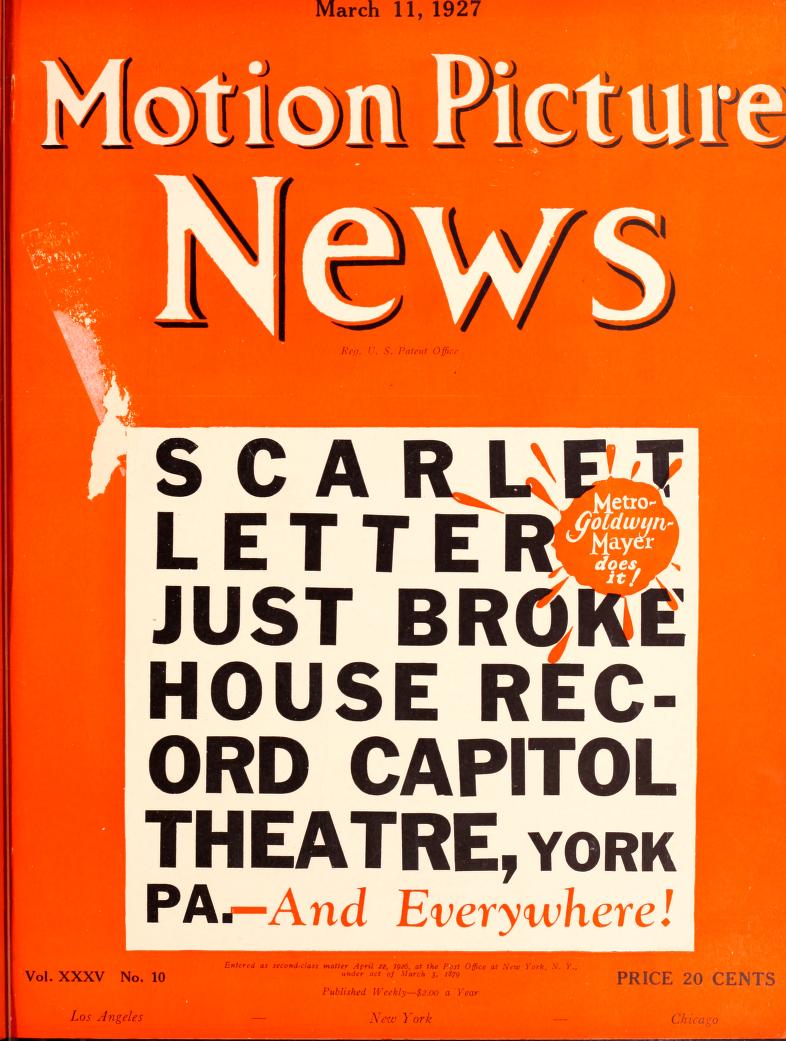 MOTION PICTURE NEWS magazine side cover 11 March 1927