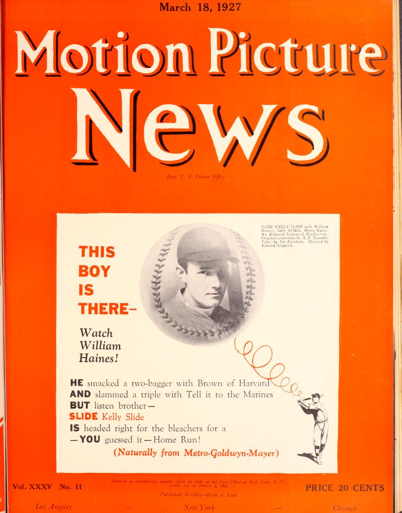 MOTION PICTURE NEWS magazine side cover 18 March 1927
