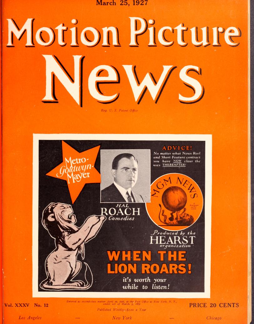 MOTION PICTURE NEWS magazine side cover 25 March 1927