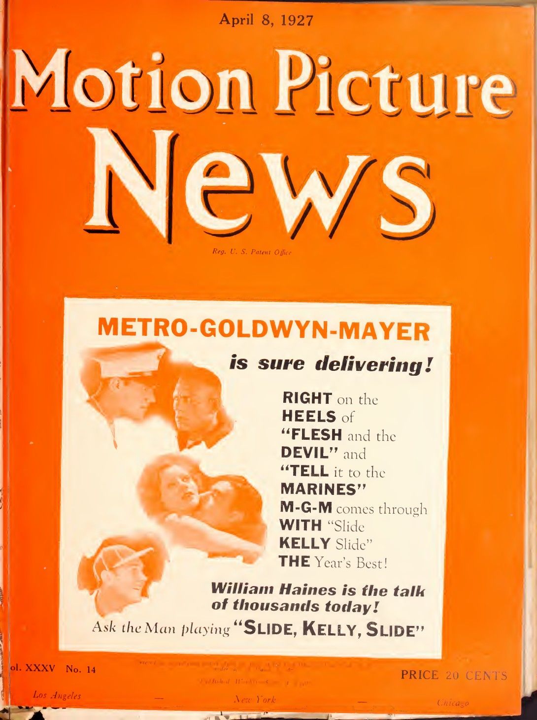 MOTION PICTURE NEWS magazine side cover 8 April 1927