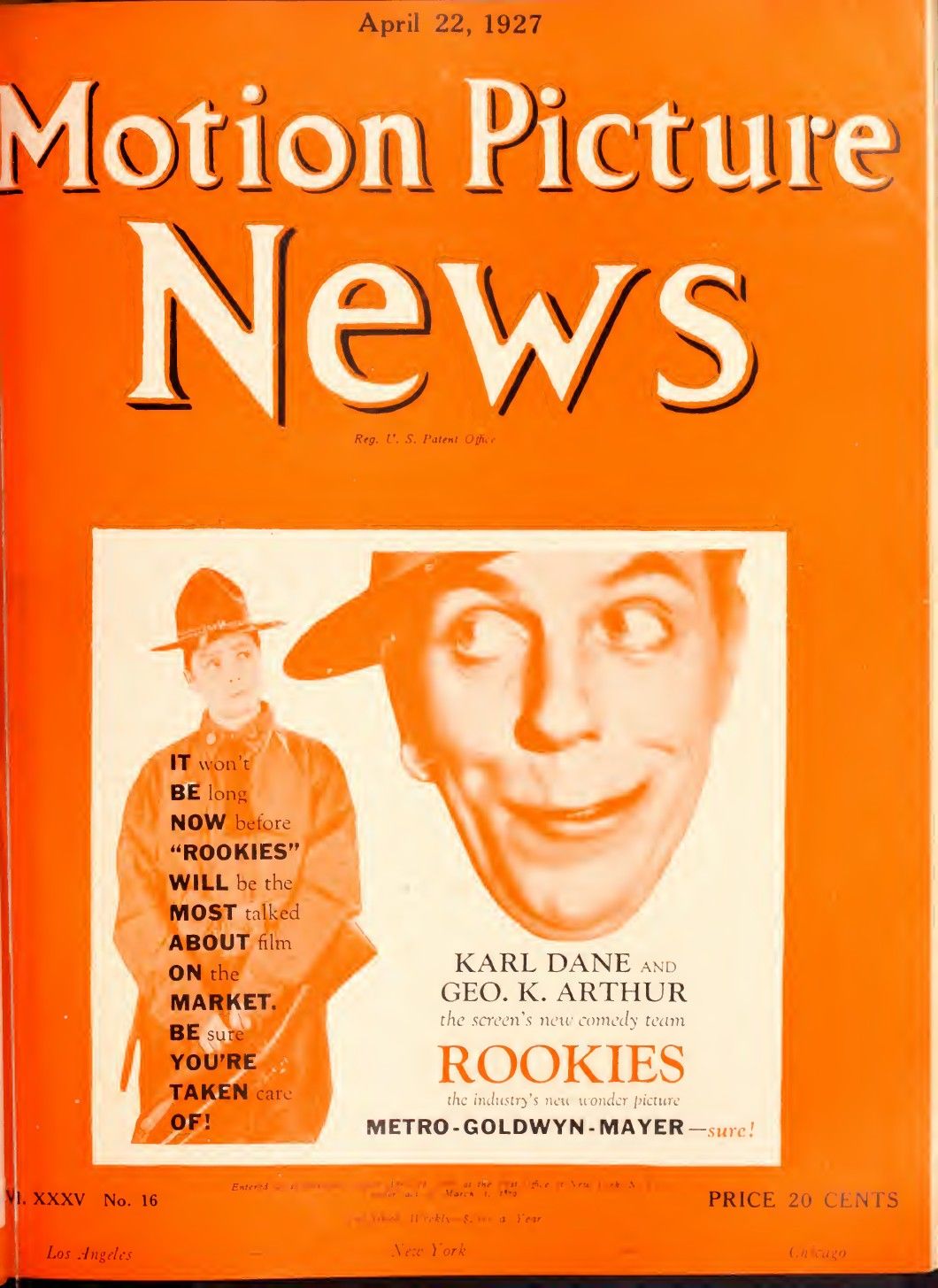MOTION PICTURE NEWS magazine side cover 22 April 1927