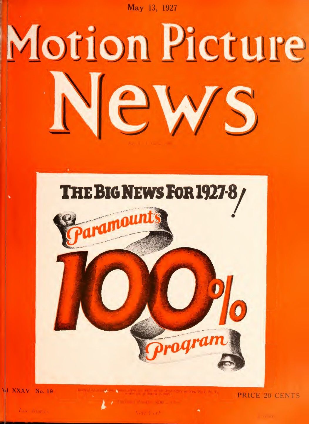 MOTION PICTURE NEWS magazine side cover 13 May 1927