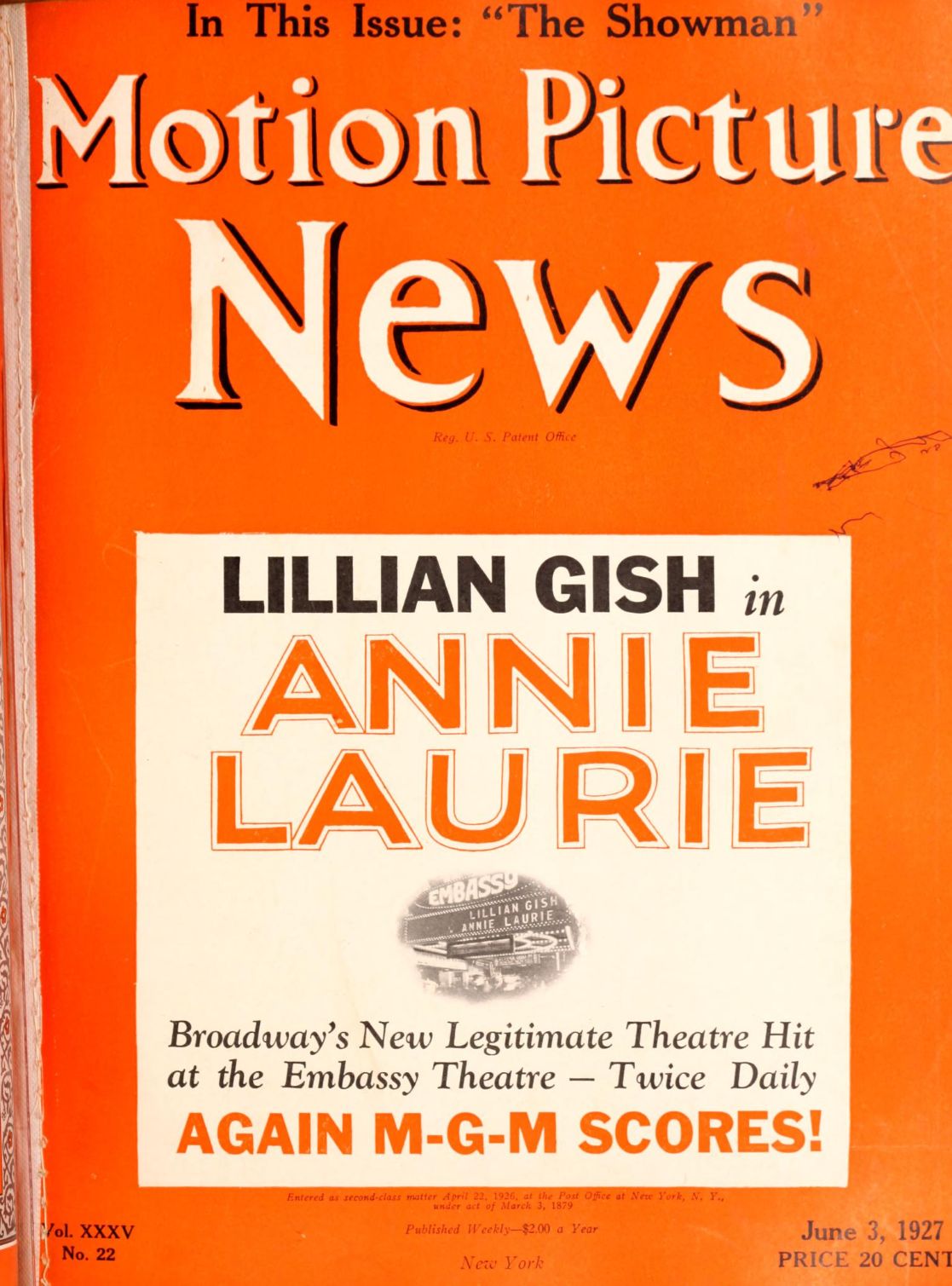 MOTION PICTURE NEWS magazine side cover 3 June 1927
