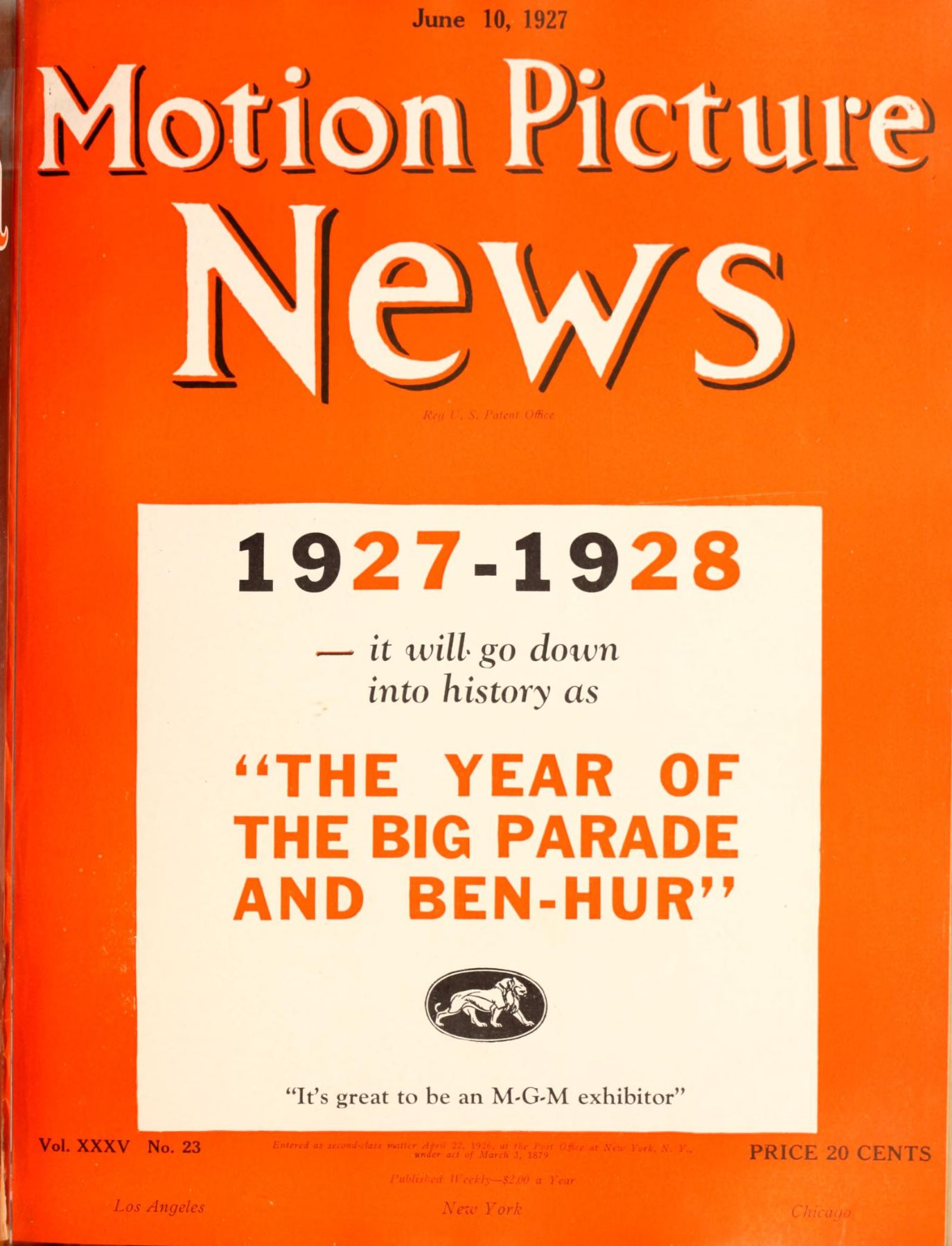 MOTION PICTURE NEWS magazine side cover 10 June 1927