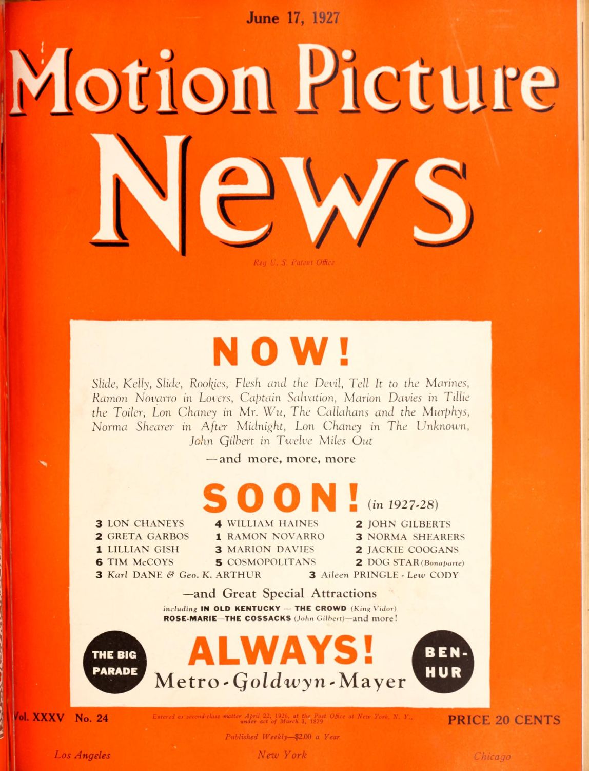 MOTION PICTURE NEWS magazine side cover 17 June 1927