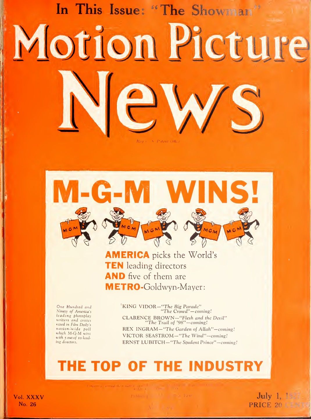 MOTION PICTURE NEWS magazine side cover 1 July 1927