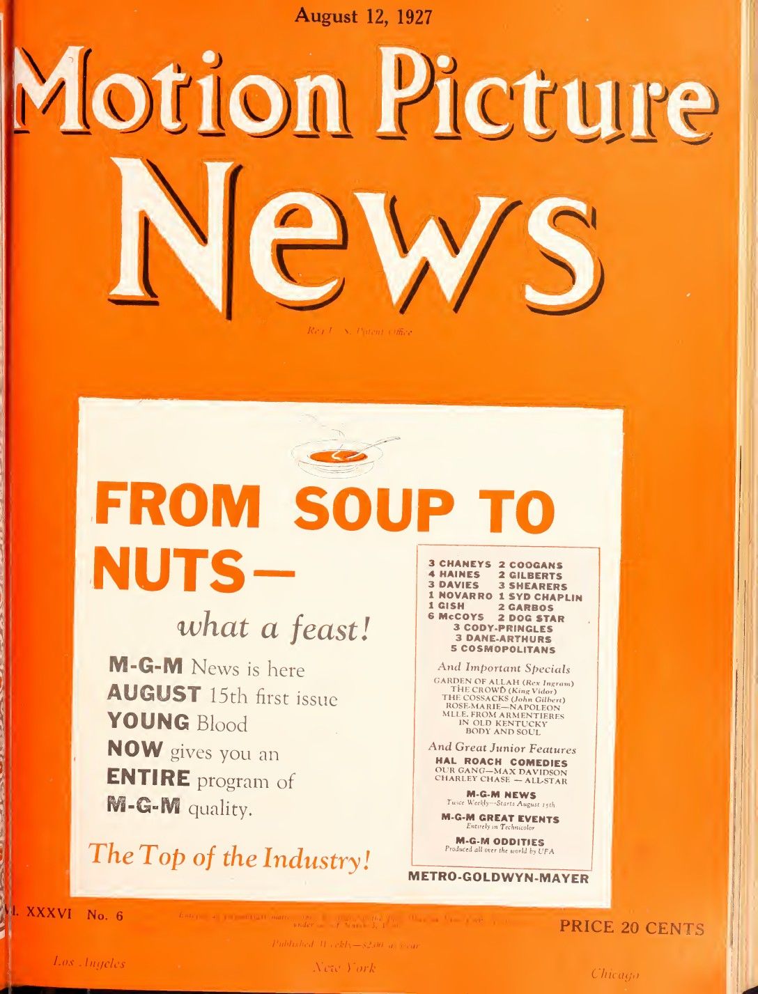 MOTION PICTURE NEWS magazine side cover 12 August 1927