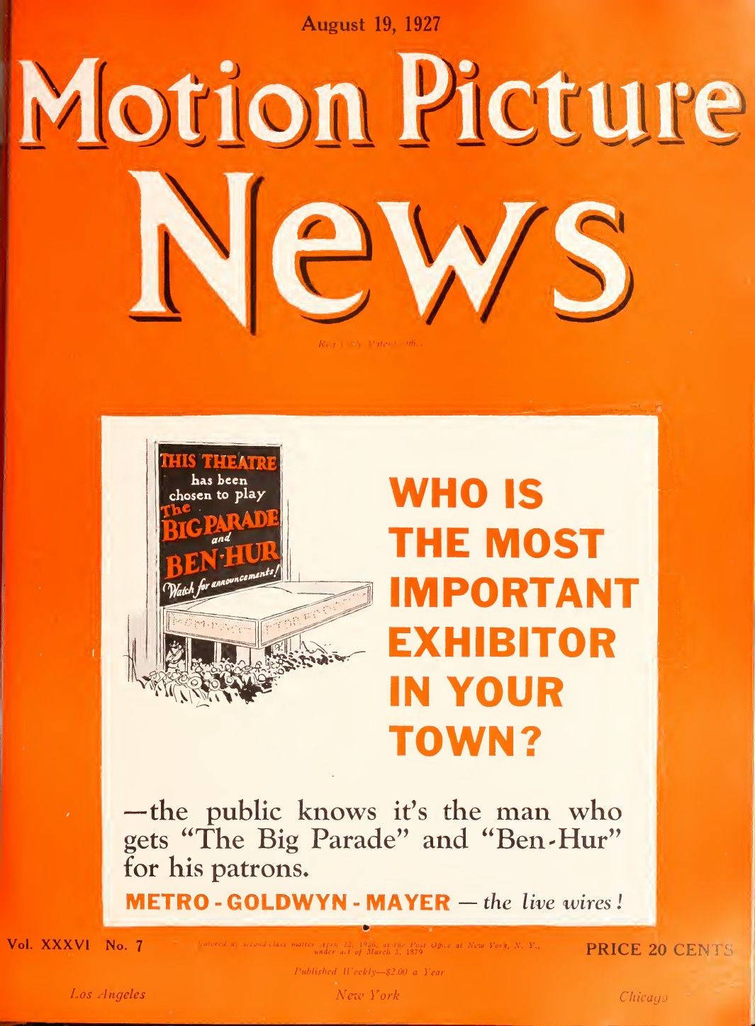 MOTION PICTURE NEWS magazine side cover 19 August 1927