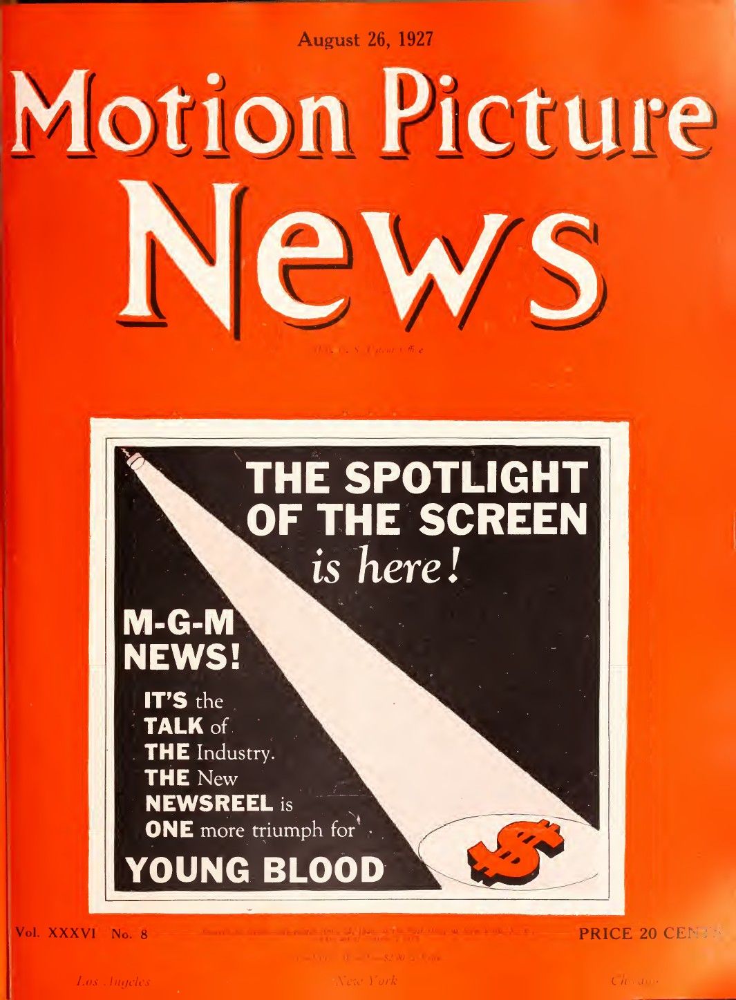 MOTION PICTURE NEWS magazine side cover 26 August 1927