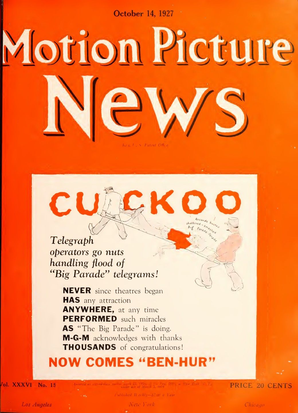 MOTION PICTURE NEWS magazine side cover 14 October 1927
