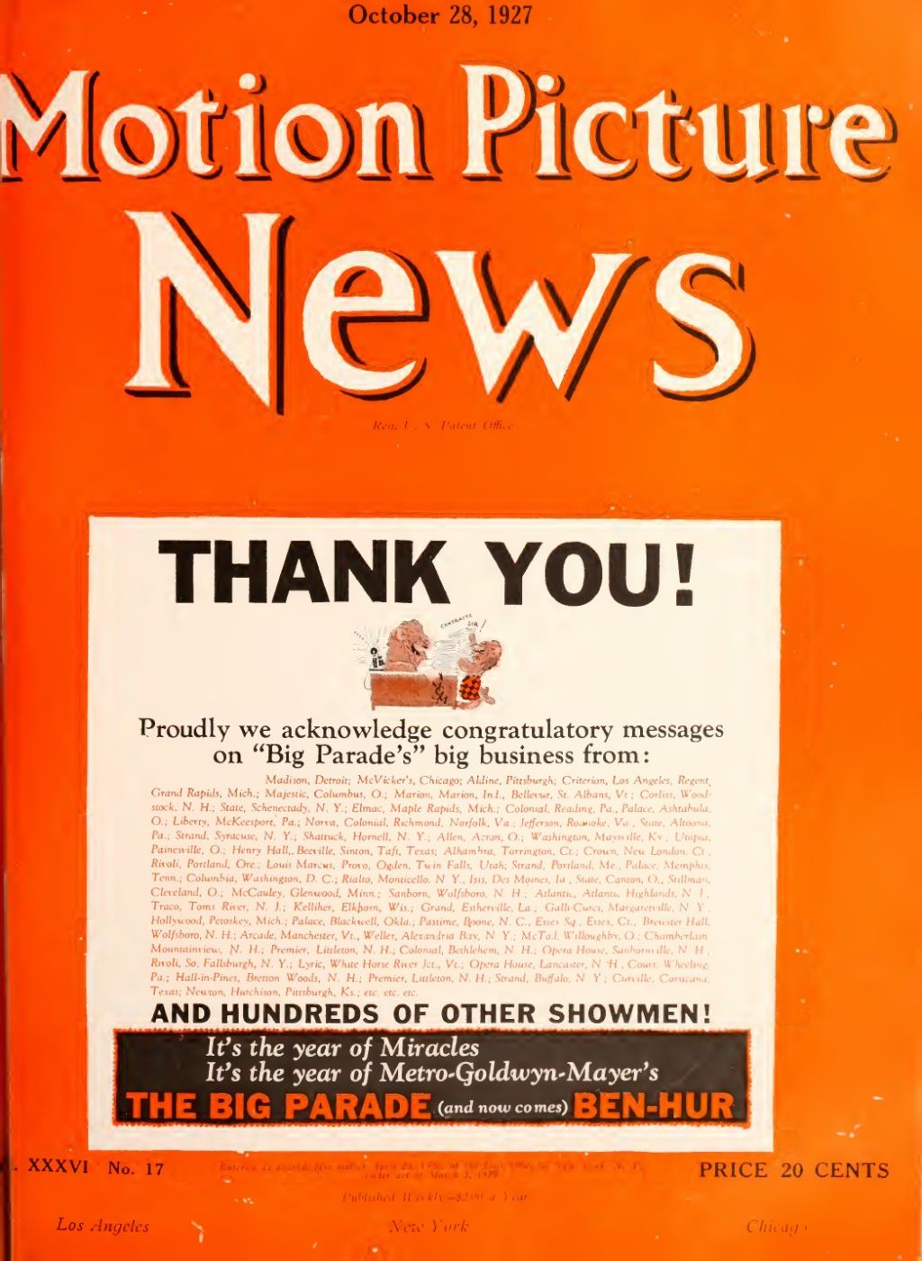 MOTION PICTURE NEWS magazine side cover 28 October 1927