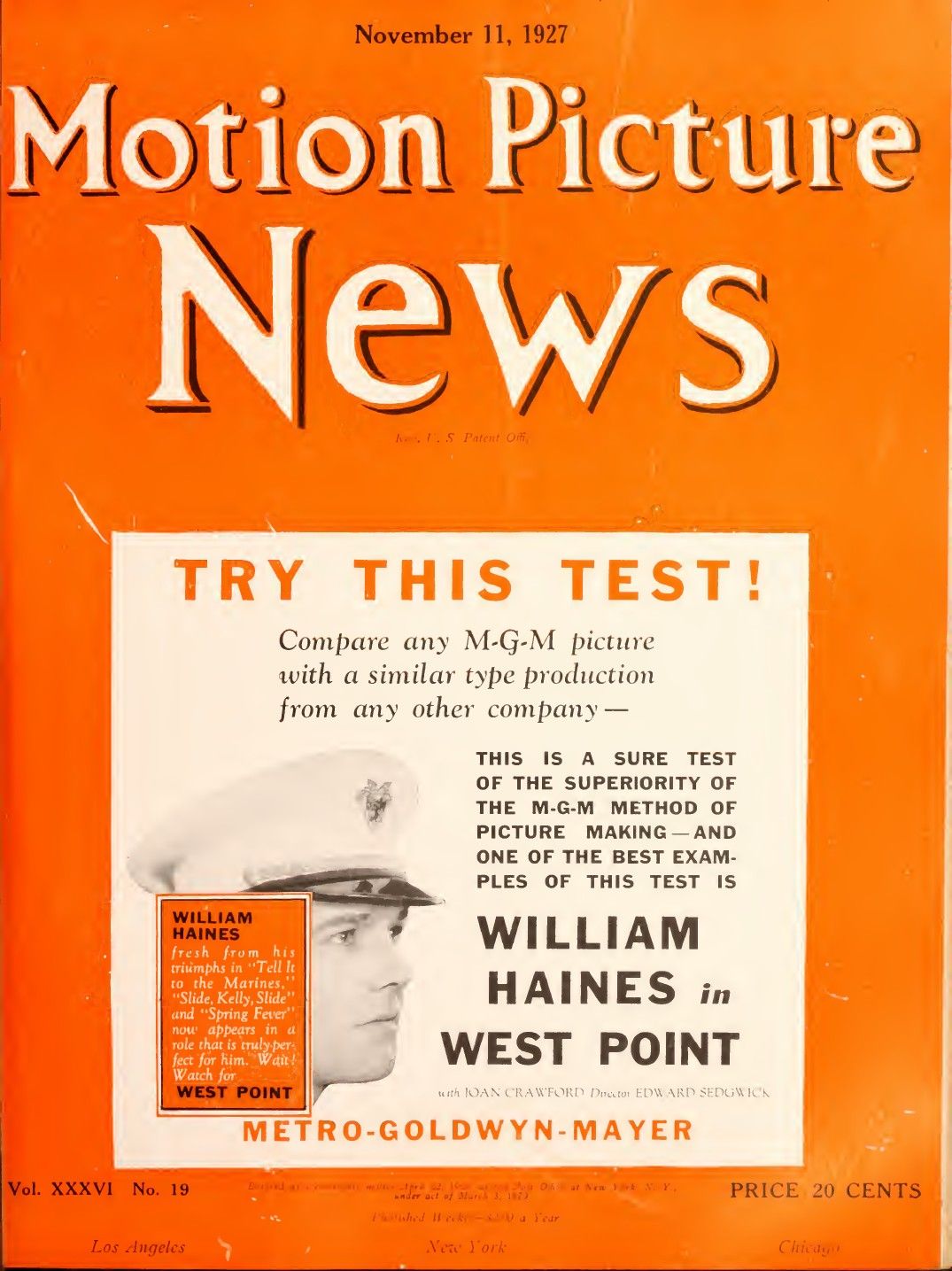 MOTION PICTURE NEWS magazine side cover 11 November 1927