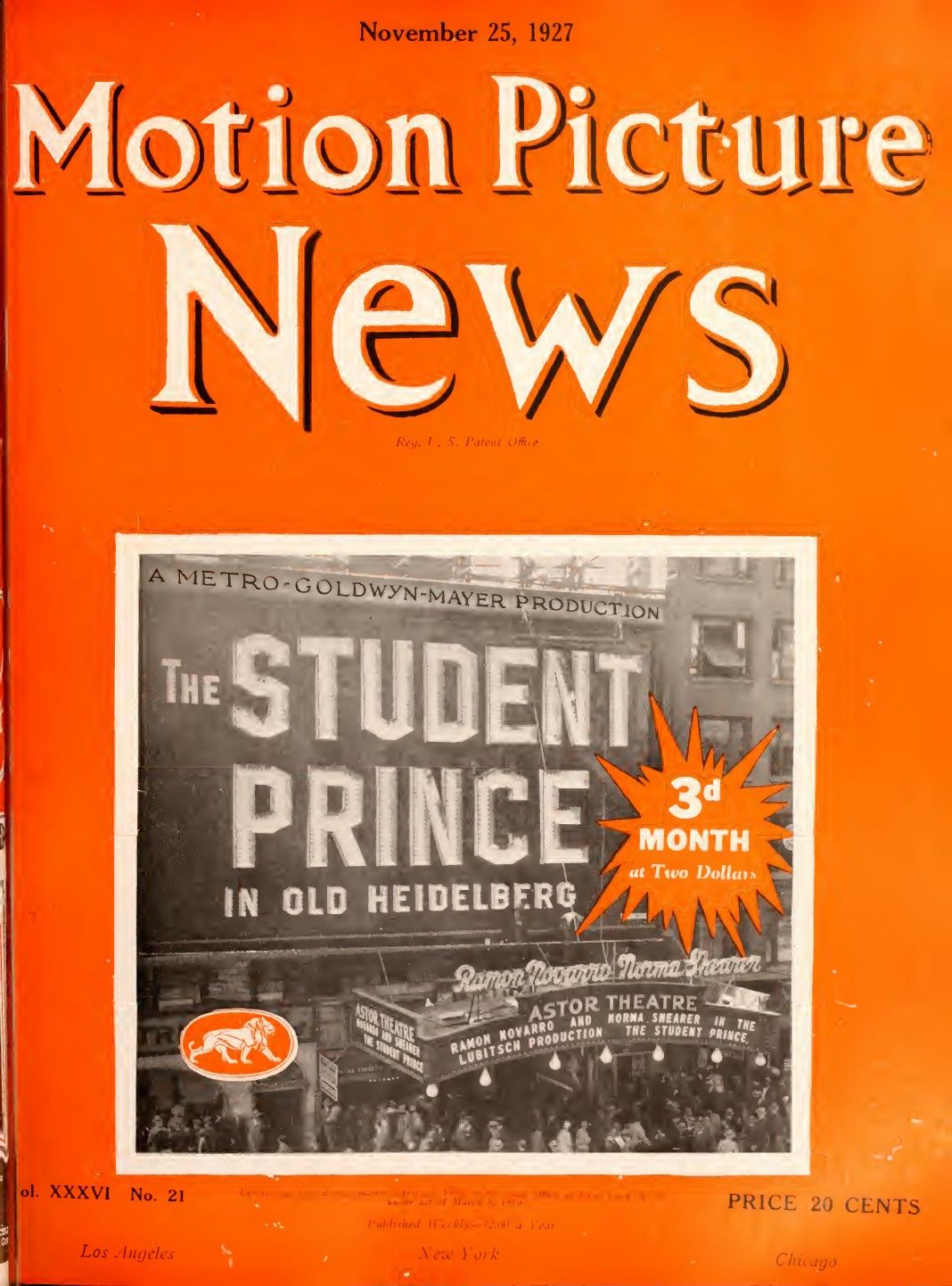 MOTION PICTURE NEWS magazine side cover 25 November 1927