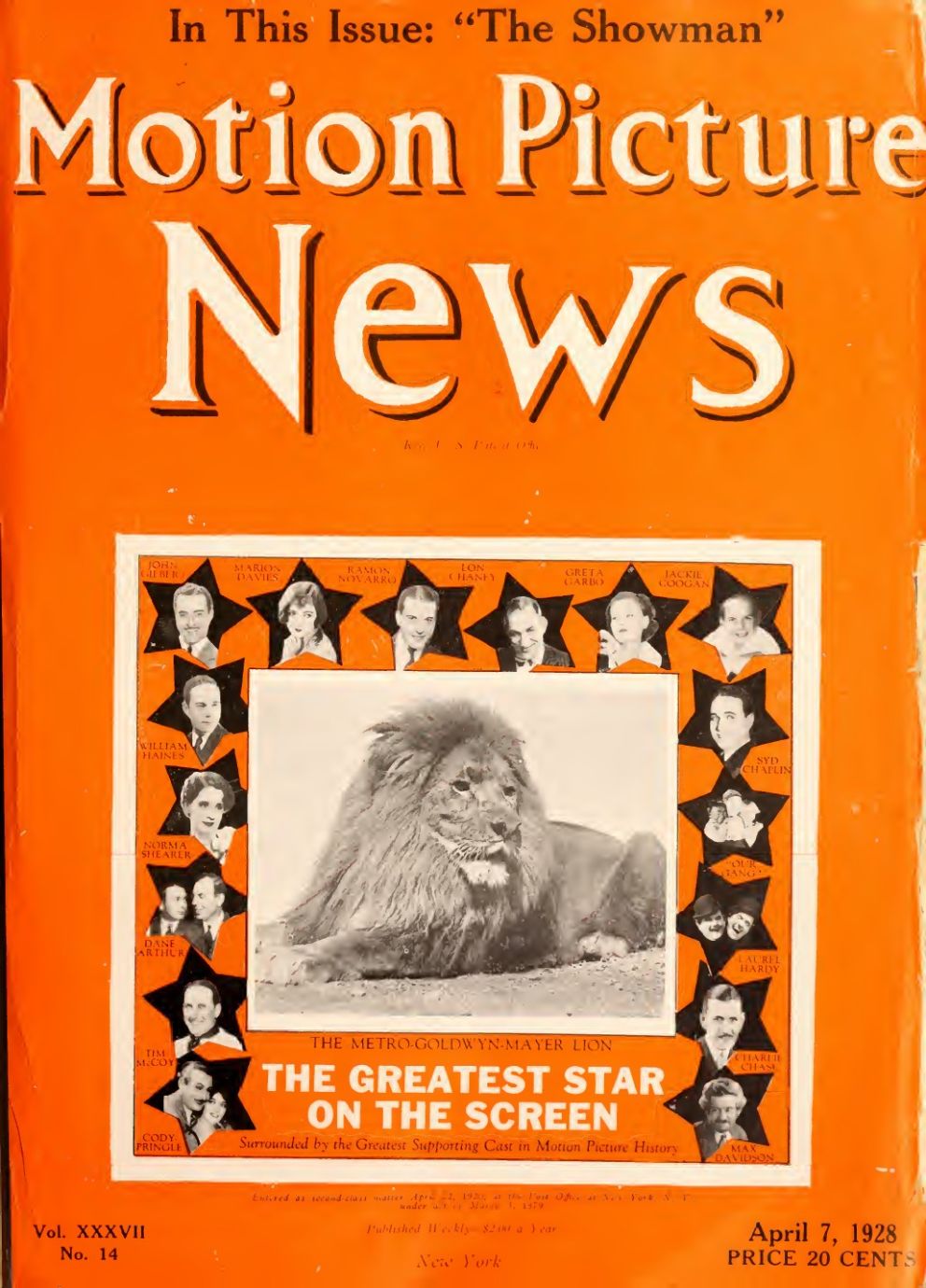 MOTION PICTURE NEWS magazine side cover 7 April 1928