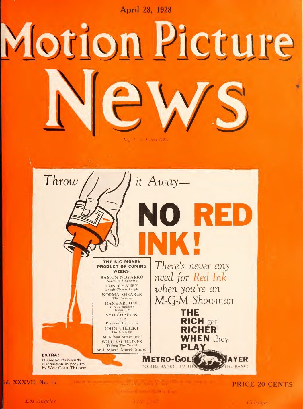 MOTION PICTURE NEWS magazine side cover 28 April 1928