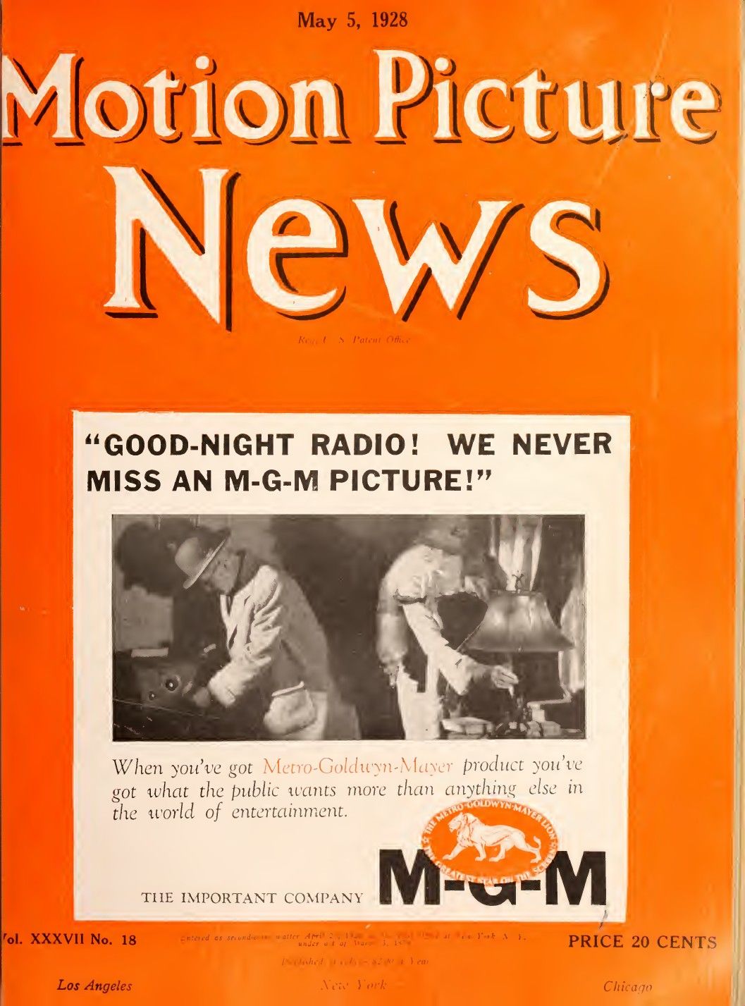 MOTION PICTURE NEWS magazine side cover 5 May 1928