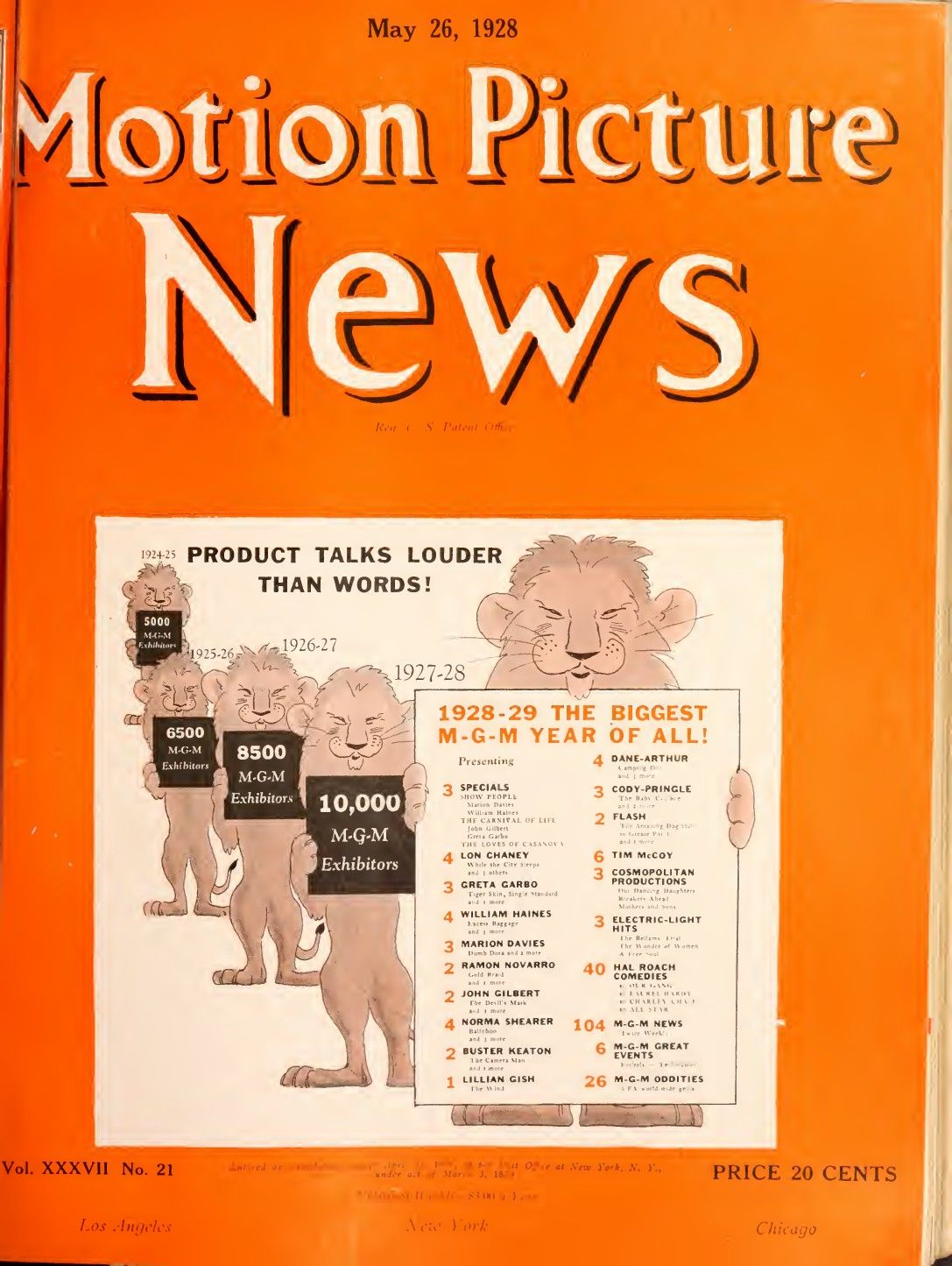 MOTION PICTURE NEWS magazine side cover 26 May 1928
