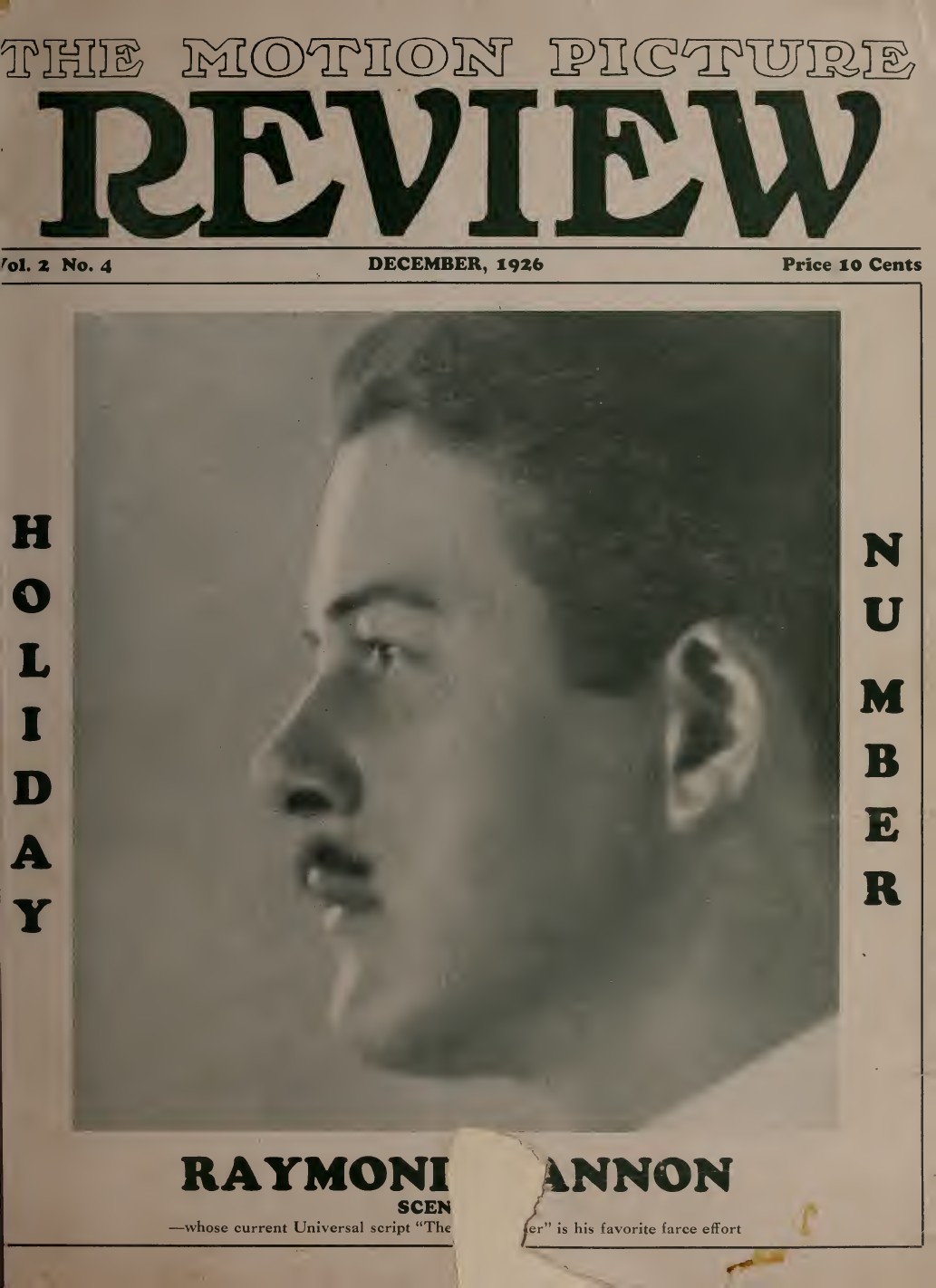 MOTION PICTURE REVIEW magazine side cover  Vol 2 No  4  December 1926