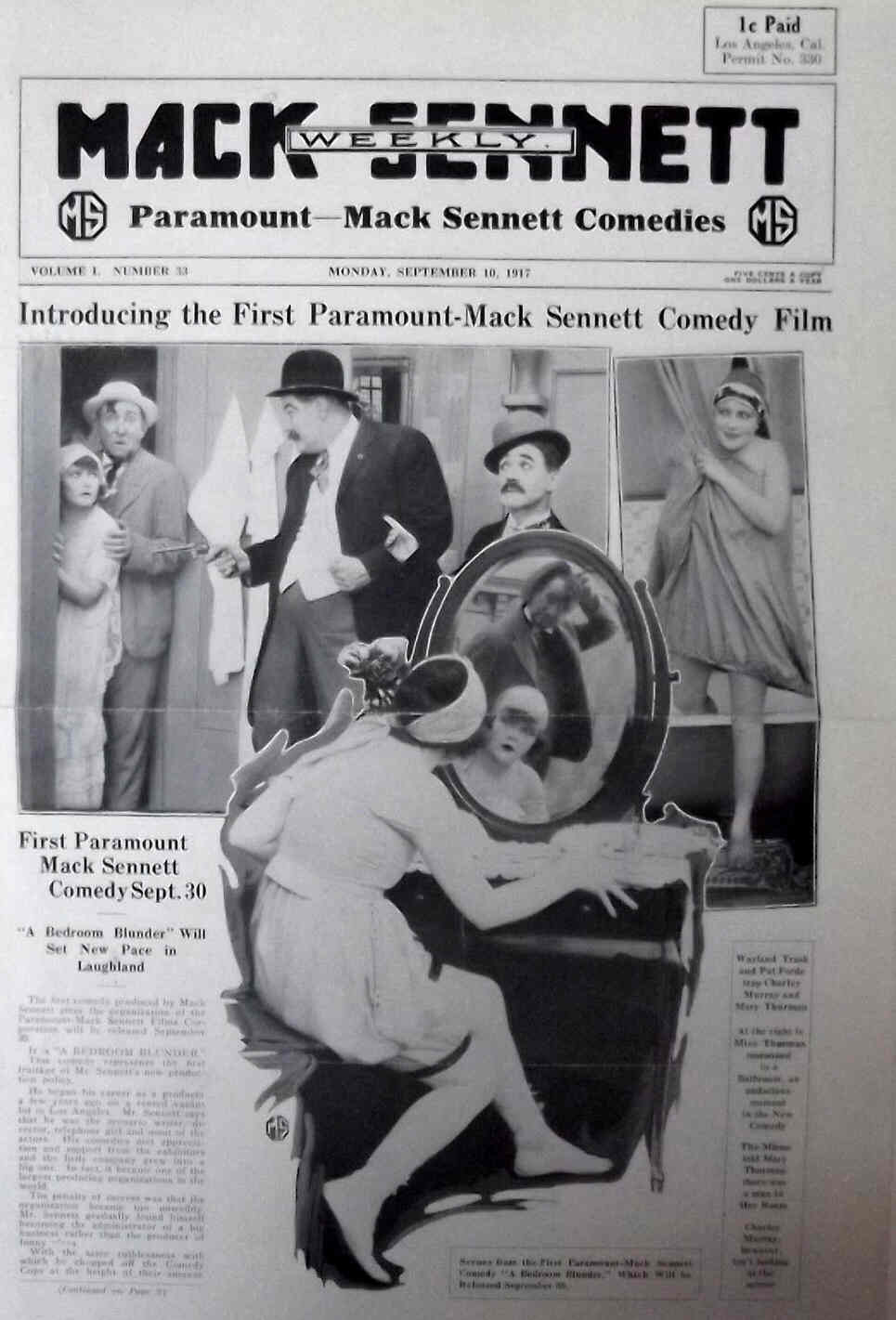 MACK SENNETT WEEKLY magazine side cover 10 September 1917