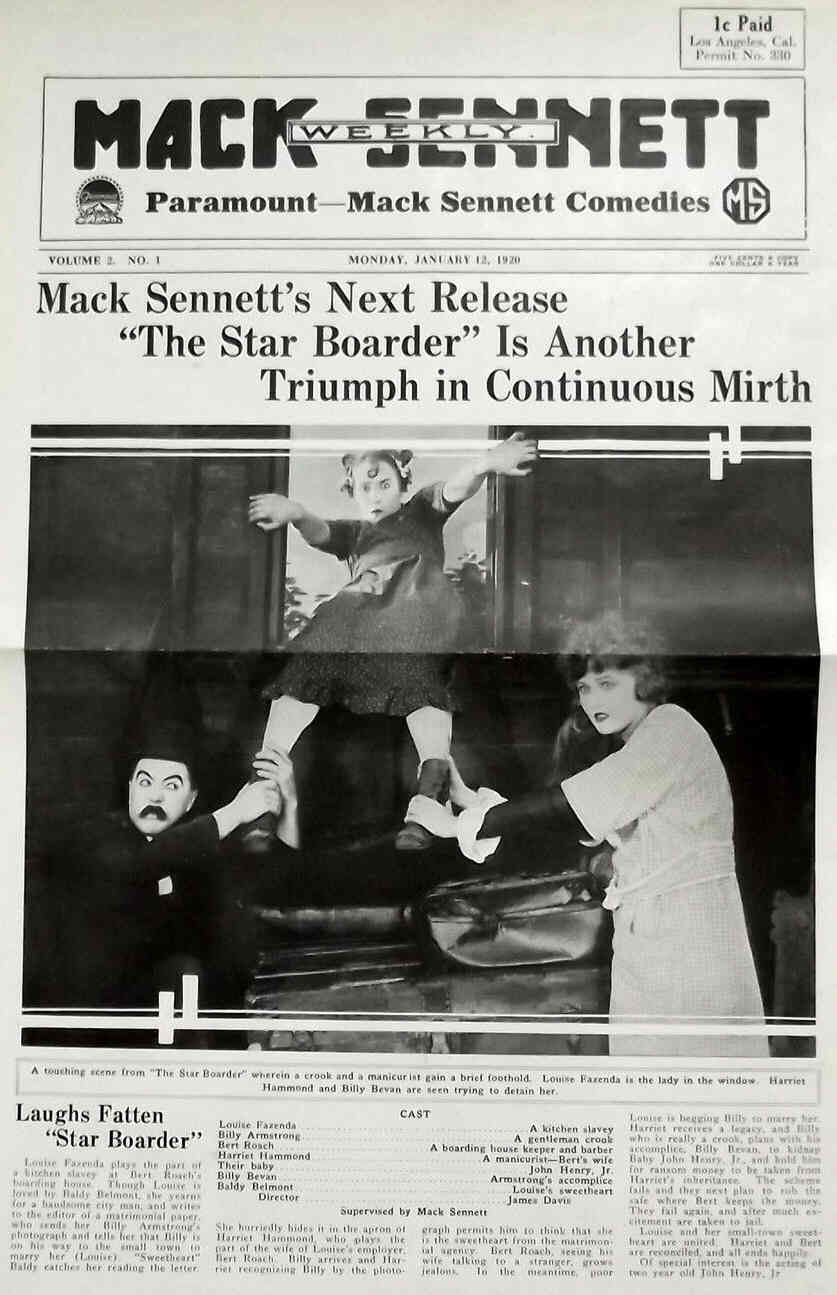 MACK SENNETT WEEKLY magazine side cover 12 January 1920