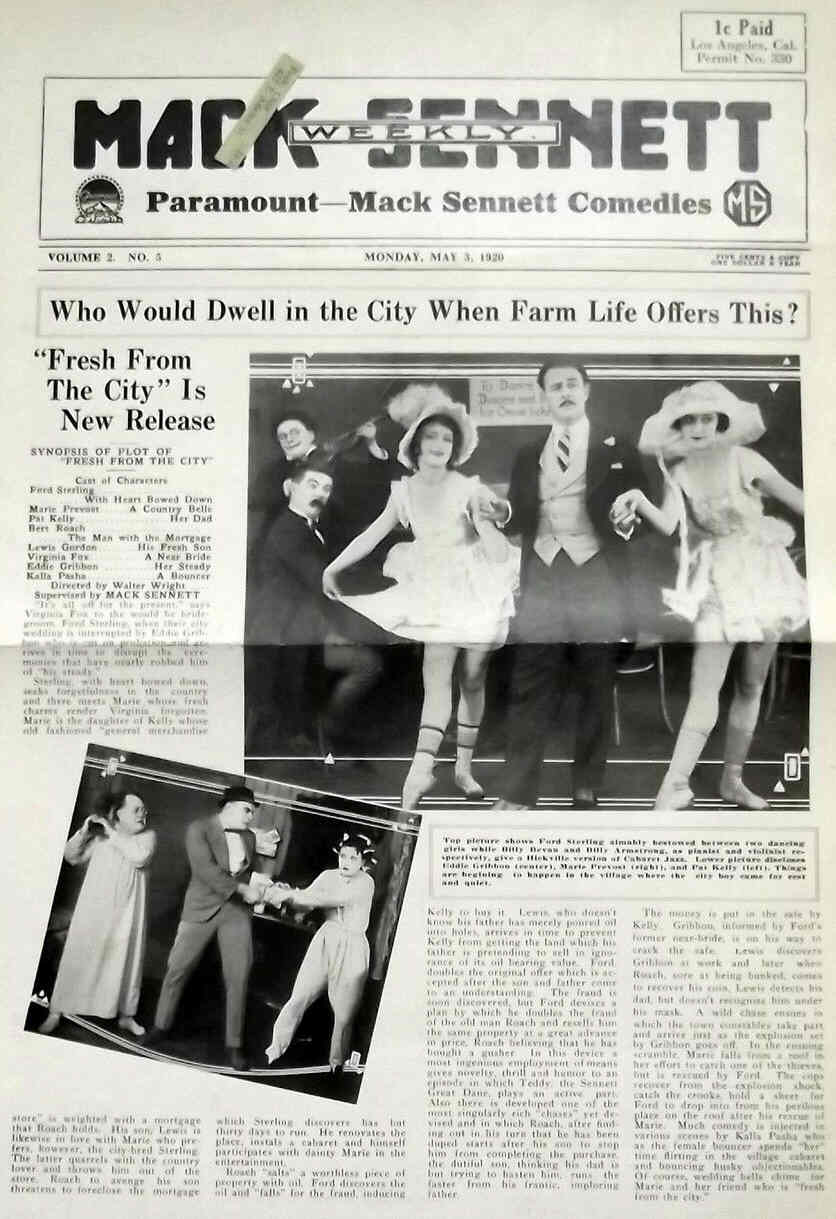 MACK SENNETT WEEKLY magazine side cover 3 May 1920