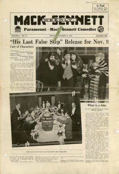 MACK SENNETT WEEKLY magazine side cover 13 October 1919