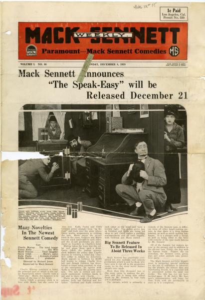 MACK SENNETT WEEKLY magazine side cover 8 December 1919