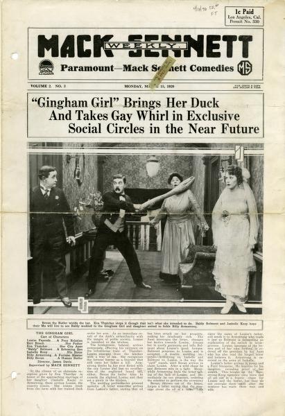MACK SENNETT WEEKLY magazine side cover 15 March 1920