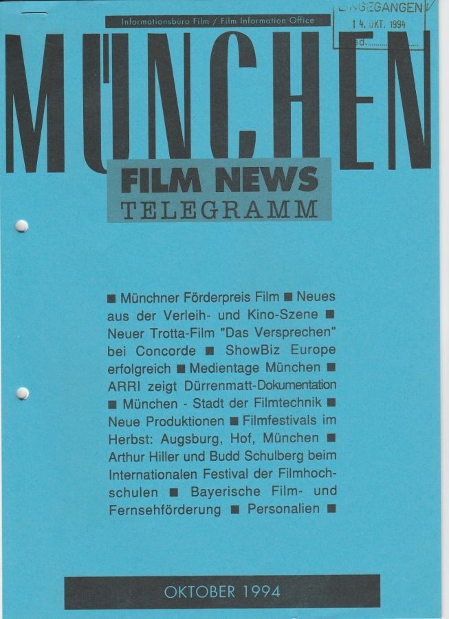 MUNCHEN FILM NEWS magazine side cover  October 1994