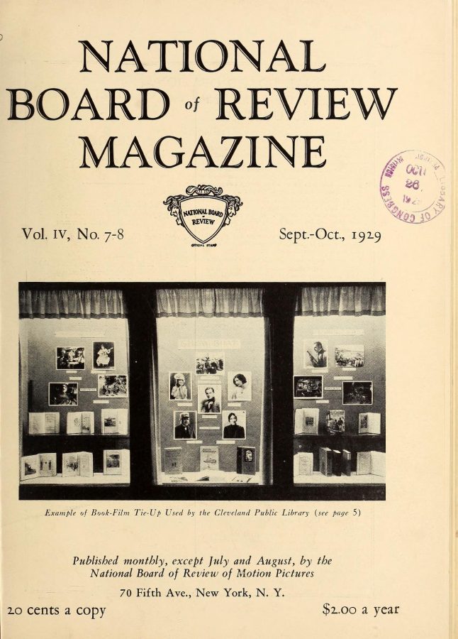 NATIONAL BOARD OF REVIEW MAGAZINE magazine side cover September/October 1929