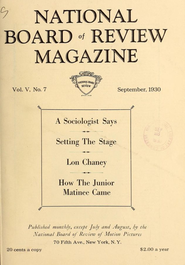 NATIONAL BOARD OF REVIEW MAGAZINE magazine side cover September 1930