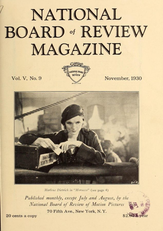 NATIONAL BOARD OF REVIEW MAGAZINE magazine side cover November 1930