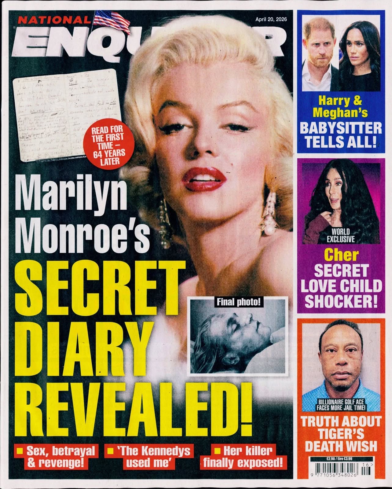 NATIONAL ENQUIRER magazine side cover 20 April 2026