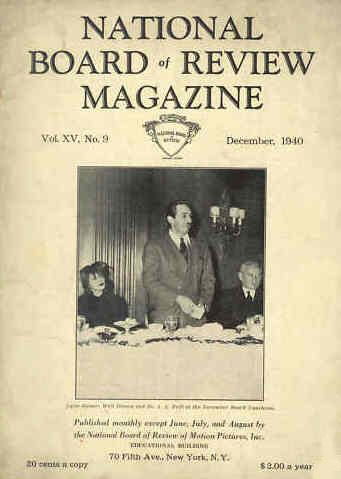 NATIONAL BOARD OF REVIEW MAGAZINE magazine side cover December 1940