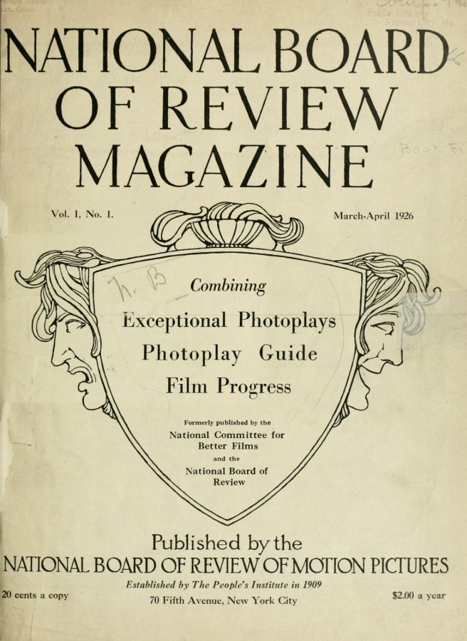 NATIONAL BOARD OF REVIEW MAGAZINE magazine side cover Issue 1 March/April 1926