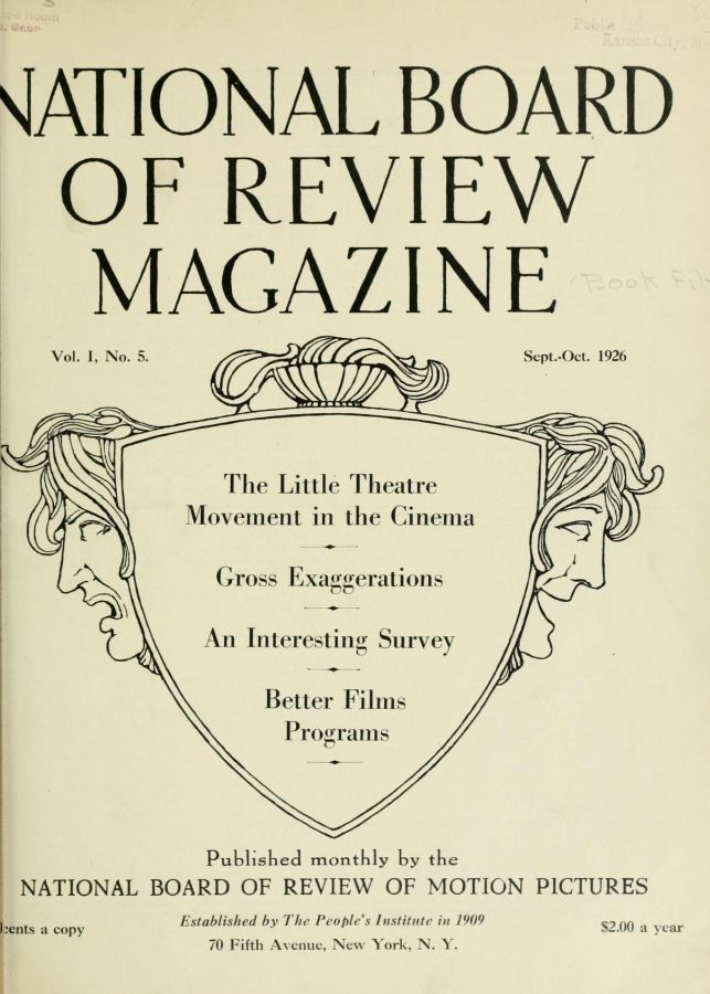NATIONAL BOARD OF REVIEW MAGAZINE magazine side cover Issue 5 September/October 1926