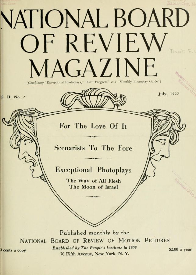 NATIONAL BOARD OF REVIEW MAGAZINE magazine side cover Issue 14 July 1927