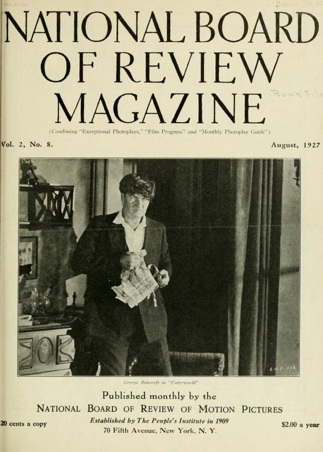 NATIONAL BOARD OF REVIEW MAGAZINE magazine side cover Issue 15 August 1927