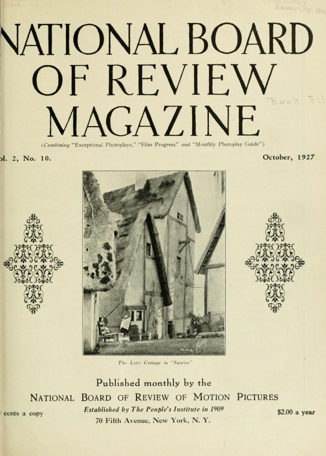 NATIONAL BOARD OF REVIEW MAGAZINE magazine side cover Issue 17 October 1927
