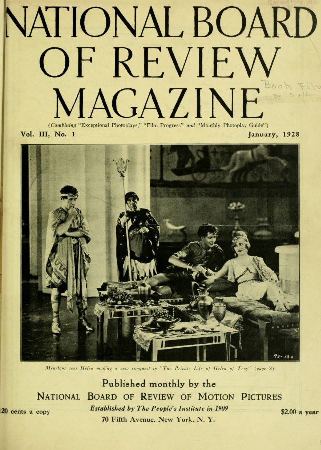 NATIONAL BOARD OF REVIEW MAGAZINE magazine side cover Issue 20 January 1928