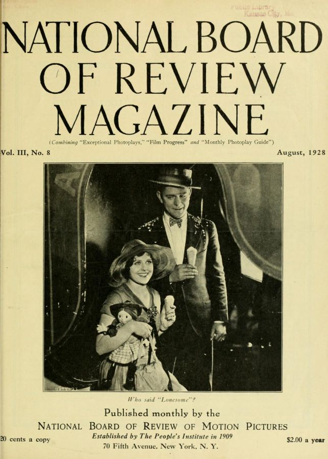 NATIONAL BOARD OF REVIEW MAGAZINE magazine side cover Issue 27 August 1928
