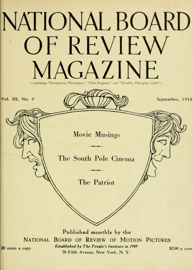 NATIONAL BOARD OF REVIEW MAGAZINE magazine side cover Issue 28 September 1928