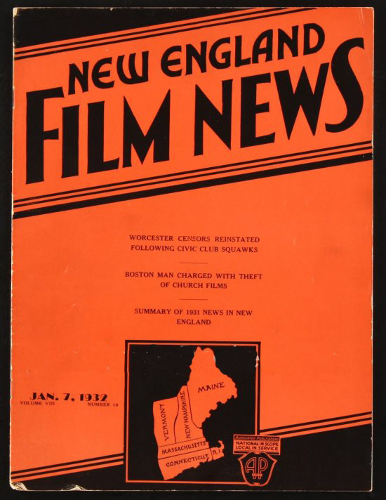 NEW ENGLAND FILM NEWS magazine side cover 7 January 1932